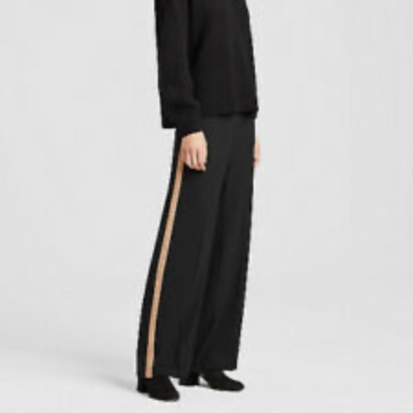 Eileen Fisher Black Silk Georgette Crepe Trousers with Side Stripe 16 Petite - Picture 2 of 9